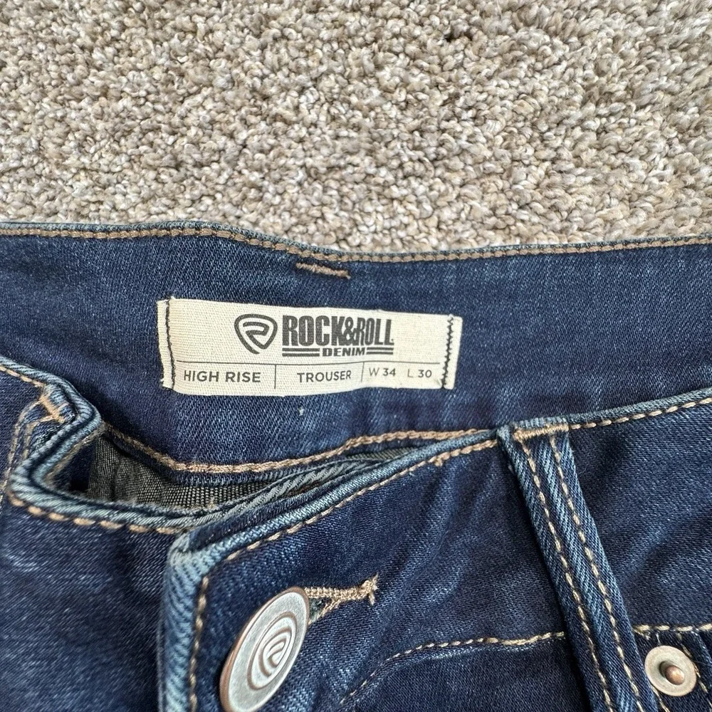 Rock & Roll‎ Cowgirl Denim Jeans High Rise Trouser Women's 34x30 Dark Blue - Picture 2 of 7